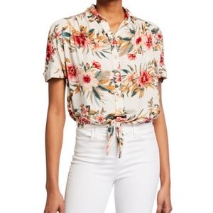 Hippie rose printed Tie-front camp shirt